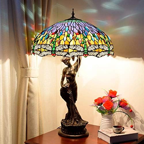 ShiSyan Tiffany Tarzı Masa Lambası, Yusufçuk Renkli Cam Gölge Masa Lambası, Vintage Dekorasyon Başucu / Komidin ışık Oturma Odası