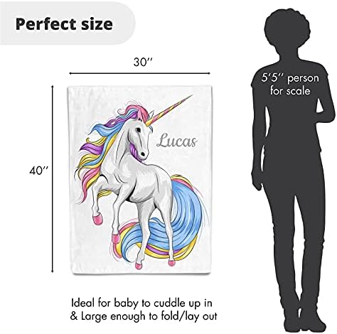 Renk Unicorn Peri Masalı Kişiselleştirilmiş bebek battaniyesi Bebek Kız Erkek için, özel Ad Yumuşak Sıcak Yenidoğan Atmak Battaniye