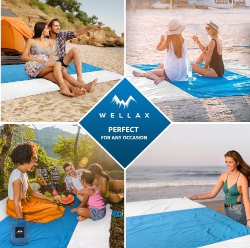 WELLAX plaj battaniyesi Su Geçirmez Kum Geçirmez Yetişkinler için, Ekstra Büyük plaj battaniyesi açık seyahat battaniyesi Seyahat
