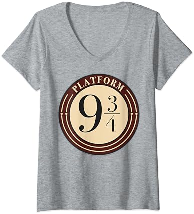 Bayan Harry Potter Platformu 9 & 3/4 Basit Logo V Yaka T-Shirt