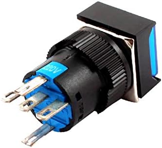 X-DREE AC220V Mavi pilot ışık 5 Pins 16mm Dişli Paneli Monte SPDT Kilitleme Dikdörtgen Kafa Buton Anahtarı w Sıkma Terminalleri(Luz
