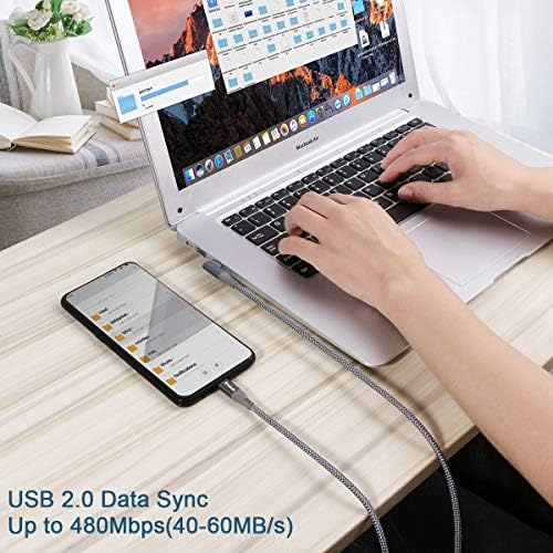 Sıwket USB C USB C Kablosu 90 Derece [3.3 ft] 60 W 3A Tipi C Hızlı Şarj Kablosu Şarj Örgülü Samsung Galaxy S20 S10 S9 Not 10,