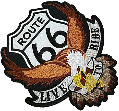 MOT267T 81 Route 66 Vatansever Amerikan Kartal Büyük İşlemeli Yama Rocker Motosiklet Yelek Biker