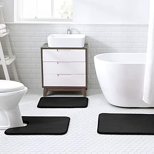 Walensee Ekstra Kalın Bellek Köpük banyo halısı (17x24 Siyah) Kaymaz Emici Süper Rahat Kadife Banyo Paspas, lüks Yumuşak Peluş