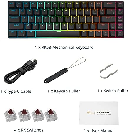 RK KRALİYET KLUDGE RK68 (RK855) Bluetooth Kablosuz / Kablolu 65 % Mekanik Klavye, 68 Tuşları RGB Sıcak Swap Mavi Anahtarı Oyun
