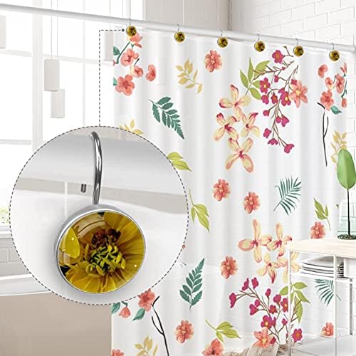 12 Adet banyo duş perdesi halka perde duş kanca ev dekor sarı çiçek ve arı için