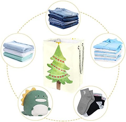 Halat Saplı Çamaşır Sepeti, Kırmızı Kalp Noel Ağacı-01 Oyuncak ve Giyim Organizasyonu Katlanabilir Çamaşır Sepeti Banyo için