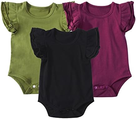 Mubineo Bebek Bebek Kız Temel 3-5-8-Pack Fırfır Kısa Kollu Pamuk Bodysuits