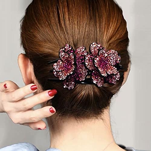 Kaymaz Retro Çift Çiçek Lady Rhinestone Geri Kafa saç Aksesuarları Kore Tarzı saç tokası Ördek Gagası Klip Kadın Saç Pençe (A)