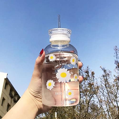 DEPIAO Sevimli Cam Saman Fincan, yaratıcı Dayanıklı Taşınabilir Ölçekli Drinkware Küçük Papatya Kahve Kupalar Hediyeler Cam Su