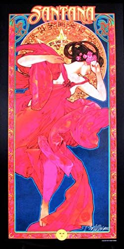 İMZALI Santana Poster Orijinal Litografi 2001 Fan Club Komisyonu İllüstratör Bob Masse COA tarafından Elle İmzalandı