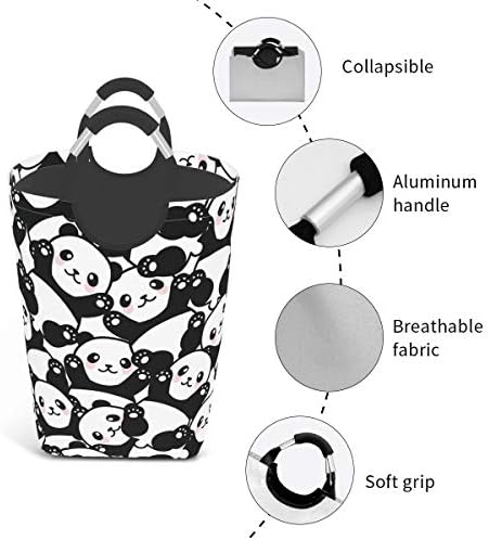 MSGUİDE Sevimli PandaLarge Katlanabilir çamaşır sepeti Sepet Kolları ile Su Geçirmez Giysi Yıkama Bin Kirli Sepetleri Depolama