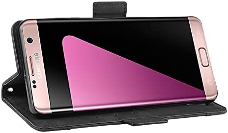 Asuwish ile Uyumlu Samsung Galaxy S7 Kenar Durumda ve Temperli Cam Ekran Koruyucu Kapak kart tutucu Yuvası Kickstand cüzdan kılıf