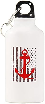 ABD Bayrağı Çapa Hafif Alüminyum Spor Su Şişesi BPA Ücretsiz Anahtarlık Ve Vidalı Kapaklı 400ml
