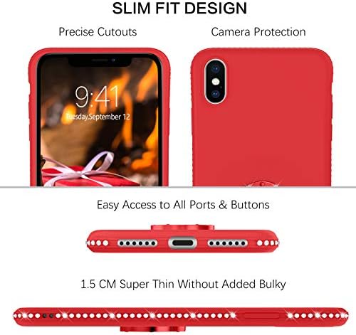 BENTOBEN iPhone Xs Max Durumda 2018, Ince Silikon / 360° Halka Tutucu Kickstand / Rhinestone Yumuşak Kauçuk Tampon Darbeye Dayanıklı