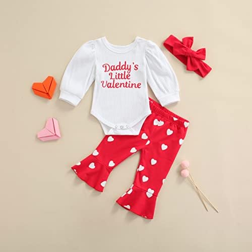 Babanın Küçük Sevgililer Kıyafetler Bebek Yürüyor Bebek Kız Uzun Kollu Romper Tulum Kalp Flare Pantolon 2 Adet Giysi Set