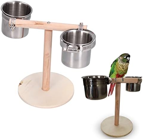 Adsire Kuş Levrek Standı, ahşap Hareketli Istikrarlı Papağanlar Standı ile Paslanmaz Çelik Besleme Fincan için Yatak Odası için