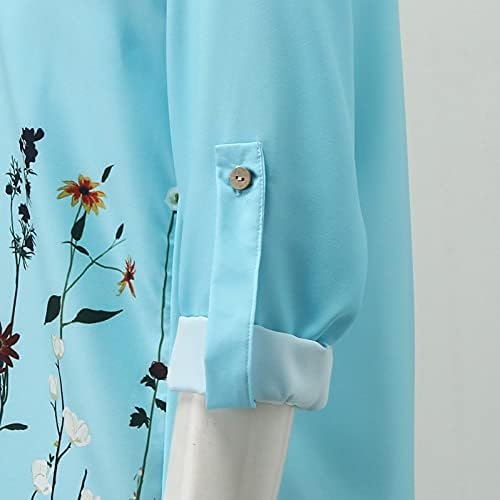 Kadın artı boyutu gömlek Casual çiçek baskı gömlek V yaka bluz düğme uzun rulo kollu Tops