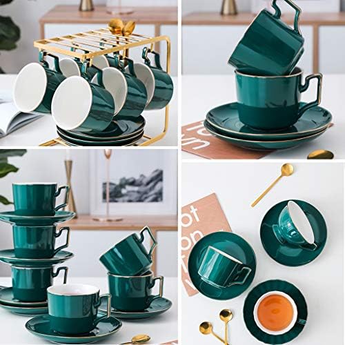 XJAXY kahve fincanı Kupa Seti ile Fincan Tabağı için Latte, Cappuccino, Çay, porselen çay bardak seti, Raf ile, Modern Tasarım