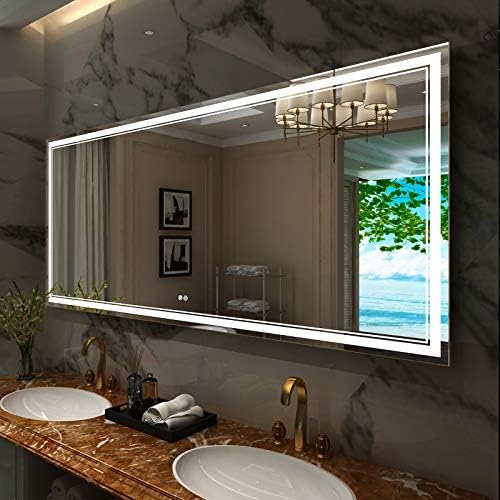 Okpal 72x32 LED Banyo Vanity Ayna, büyük Duvara Monte Anti-Sis Dim makyaj aynası ışıkları ile, bellek dokunmatik anahtarı, beyaz/nötr