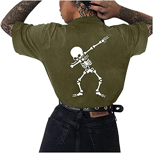 Moda Kafatası Baskı Gömlek için Bayan Kısa Kollu Tops Ekip Boyun Bluz Vintage Serin Tişörtleri