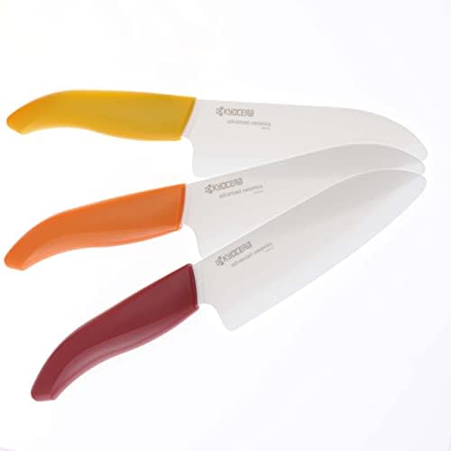 Kyocera Gelişmiş Seramik Devrimi Serisi 5-1 / 2-inç Santoku Bıçak, Kırmızı Kolu, Beyaz Bıçak
