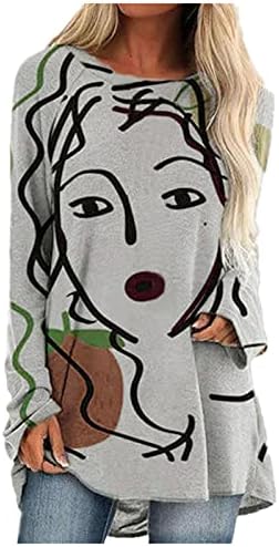 UNBRUVO kadın sonbahar uzun kollu Tunik Tops için tozluk 0-boyun komik grafik rahat bluz T-Shirt