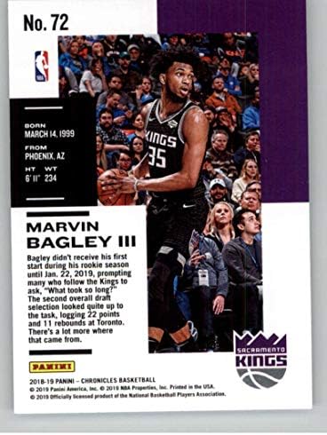 2018-19 Chronicles Basketbol 72 Marvin Bagley III Sacramento Kings Resmi NBA Ticaret Kartı Panini Amerika Çaylak Kart RC