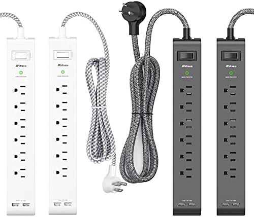 2 Paket Dalgalanma Koruyucu Güç Şeridi ile 6 Çıkışları 2 USB Bağlantı Noktaları, 5-Ayak Uzun Ağır Örgülü Uzatma Kabloları, düz