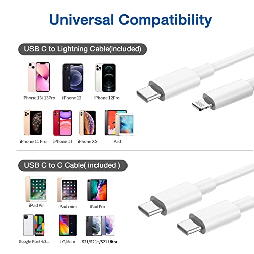 【Apple MFi Certified】 iPhone Hızlı Şarj 2 Paketi 20 W PD USB C iPad Duvar Şarj ile 6FT USB C C Kablo & 10FT C Yıldırım Kablosu
