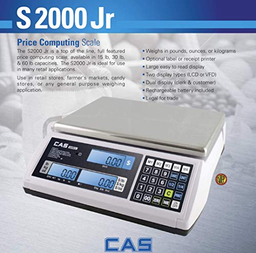 CAS S2000JR Fiyat Hesaplama Ölçeği 60 x 0.02 lb LCD