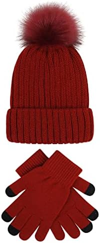 Kış Şapka Eldiven Hımbıl Bere Kar Örgü Kafatası Kap Dokunmatik Ekran Eldivenler Kadınlar için Hafif Moda Şapka