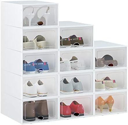 HOMIDEC Ayakkabı Kutusu, 12 Paket Ayakkabı saklama kutuları Şeffaf Plastik Istiflenebilir, ayakkabı organizatörü Kapaklı Konteynerler