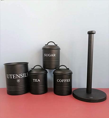 Steelware Merkezi Mutfak Teneke Kutu Seti 3 Şeker Kahve Çay kapaklı Gıda Depolama, Siyah