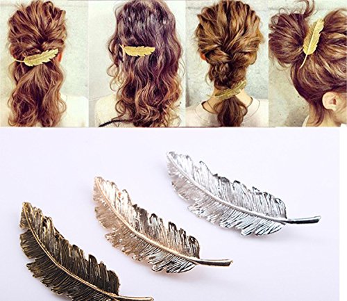 Bluelans 3 adet Yaprak Tasarım Punk Kadınlar Kız Saç Klip Pin Pençe Tokalarım Aksesuarları (3 adet (altın, gümüş ve bronz))