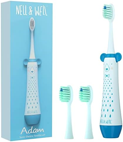 NELL & WELL 6 Dupont Naylon Yumuşak Fırça Kafalı 2 Çocuk Sonik Elektrikli Diş Fırçası, 1 AA Pille Çalışır (Pilsiz), IPX5 Su Geçirmez,