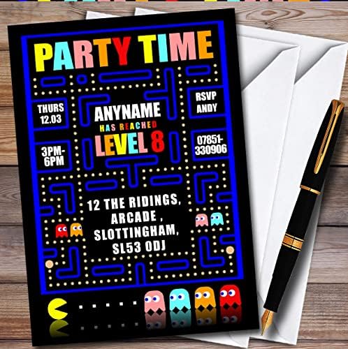 Pacman Vintage Retro Oyun Kişiselleştirilmiş çocuk Doğum Günü Partisi Davetiyeleri