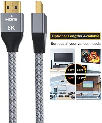 8K 60Hz HDMI Kablosu 3.3 FT 2'li Paket,Sertifikalı 48Gbps 7680P Ultra Yüksek Hızlı HDMI Kablosu Apple TV,Roku,Samsung QLED,2.0