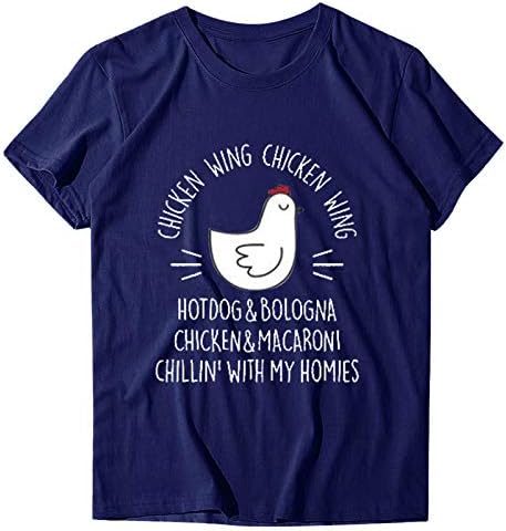 Tavuk Baskı Gömlek Kadınlar ıçin Casual Tops Kısa Kollu Sevimli Komik Grafik Tees Yaz Gevşek Fit Rahat T Shirt Bluzlar