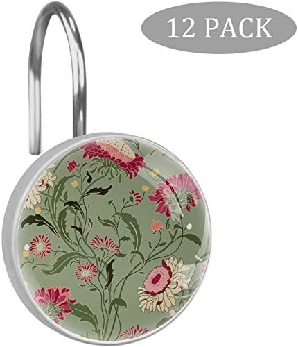 TİZORAX kır çiçekleri Bırakır 12 Paketi duş perde kancaları Banyo dekoratif kuru-ıslak Ayırma ve Gizlilik Koruma sessiz ve pürüzsüz,