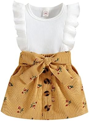 Yürüyor Bebek Bebek Kız Moda Etek Kıyafetler Örme T-Shirt Tops Düğme Mini Etekler Set 2 Adet Bahar Yaz Giysileri
