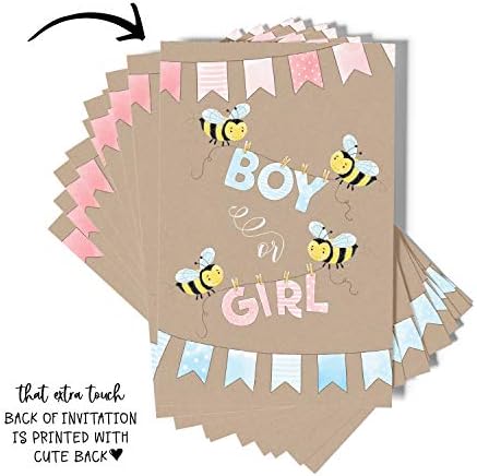 Zarflar ile Bebek Arı Cinsiyet Reveal Davetiyeleri (25 Paket) Bumblebee Erkek veya Kız için Bebek Duş Davetiyesi-Pembe veya Mavi