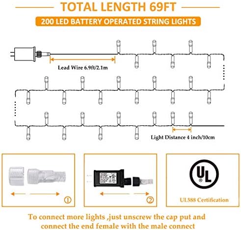 200 LED kapalı dize ışık ile uzaktan ve zamanlayıcı üzerinde 69ft peri ışıkları fiş temizle dize 8 modları dim için yatak odası