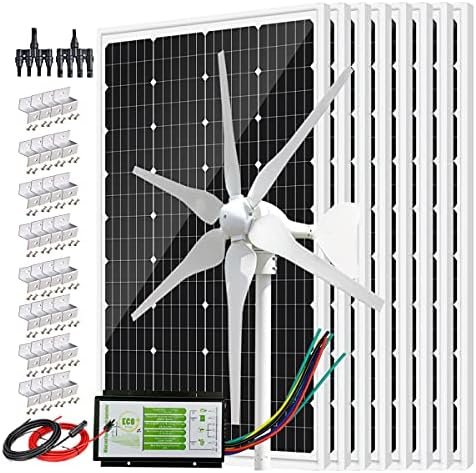 1360 Watt Güneş Rüzgar Türbini Jeneratör Güç Kiti: 1 adet 400 Watt 24 V Rüzgar Türbini + 8 adet 120 W Cam Güneş Panelleri + Güneş
