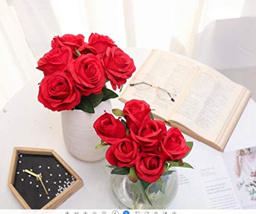 Hawesome 12 ADET Yapay Ipek Çiçekler Gerçekçi Güller Buket Uzun Kök Ev Düğün Dekorasyon Parti ıçin (Kırmızı)