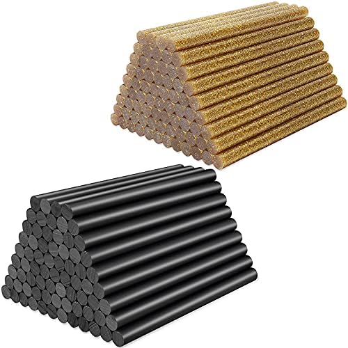 Mini Sıcak Tutkal çubukları Toplu, Enpoint 144 Pcs 7mm x 100mm Siyah & Glitter Altın Sıcak tutkal çubukları Şeritler Erime Yapıştırıcı