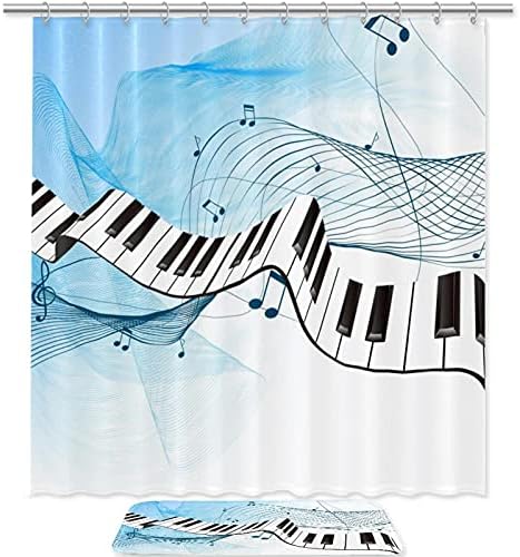 YAlıDA Banyo Duş Perdesi Piyano Klavyesi Duş Perdeleri Kumaş banyo perdesi Dayanıklı Su Geçirmez banyo perdesi Setleri 12 Kanca