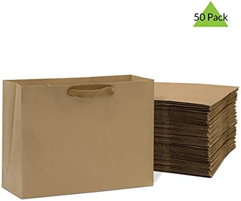 Süslü Dimi Kulplu Kahverengi Kağıt Torbalar-16x6x12 inç 50 Adet. Kağıt Alışveriş Çantaları, Toplu Hediye Çantaları, Kraft, Parti,