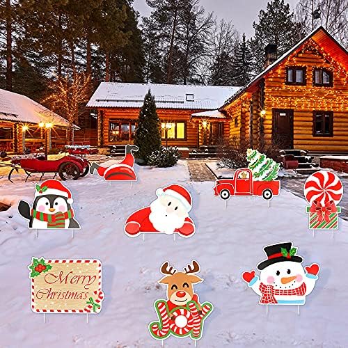 AerWo 8 ADET Noel Yard İşaretler Stakes Süslemeleri, Büyük Açık Noel Süslemeleri Yard, sevinç Ren Geyiği Gnomes Noel Süslemeleri