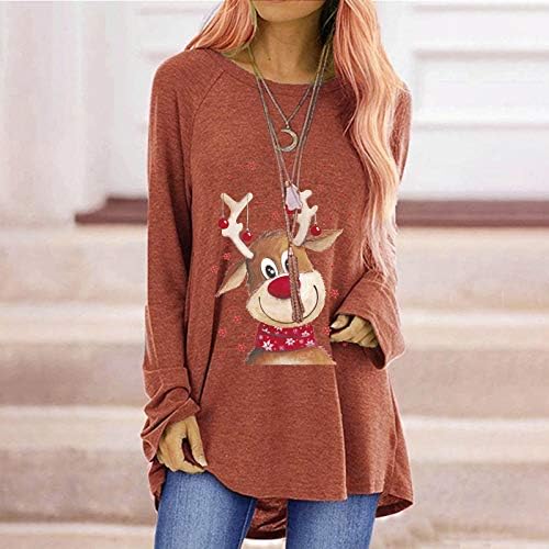 VEKDONE Kadın Artı Boyutu Çirkin Noel Ren Geyiği Şerit Kazak Noel Tatil Gevşek Tunik Üst T Shirt
